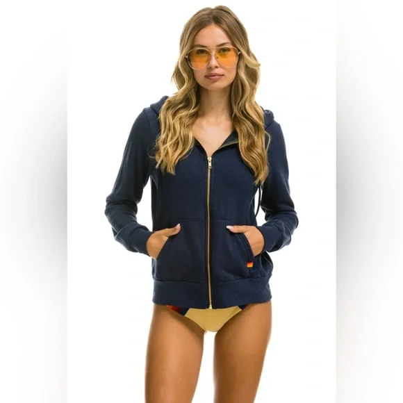 Aviator Nation Navy Blue Hoodie with Yellow Lightning Bolt Sz L - Picture 5 of 11